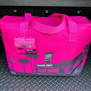 Trader Joe's Large Pink Yellow Brazil Nut Insulated Cooler Bag Tote NWT …